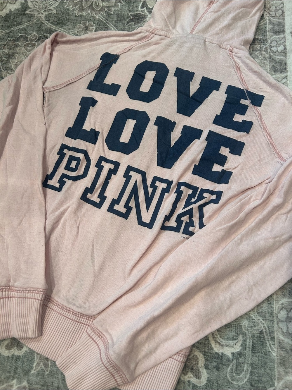 PINK Victoria's Secret Light Pink 'LOVE LOVE PINK Victoria's Secret' Zip Hoodie